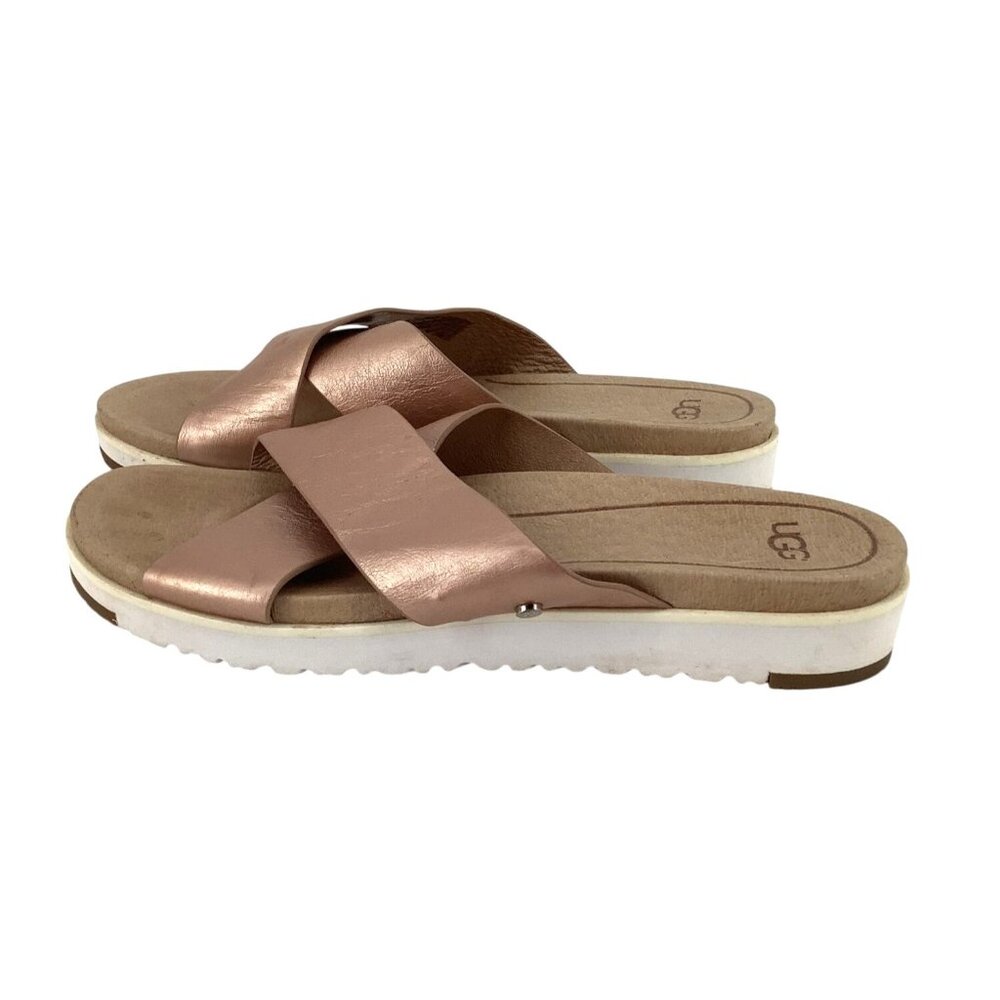 UGG Metallic Rose Gold Crisscross Slide Sandals - Picture 6 of 9